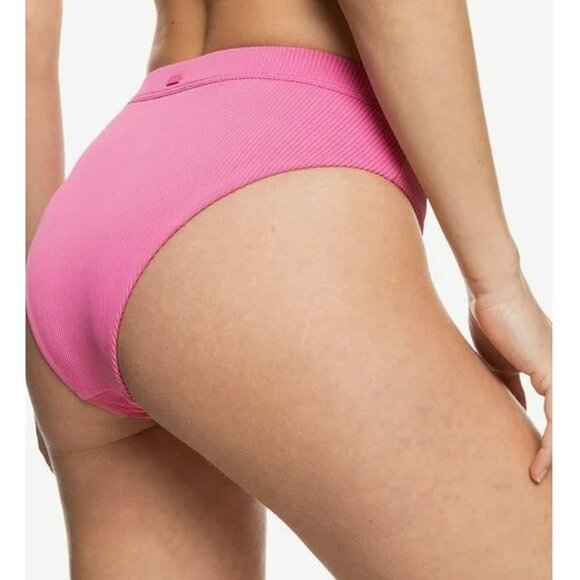 Roxy PINK GUAVA  Love The Shorey Ribbed Bikini Swim Bottom SMALL (11-AL) - Picture 4 of 8